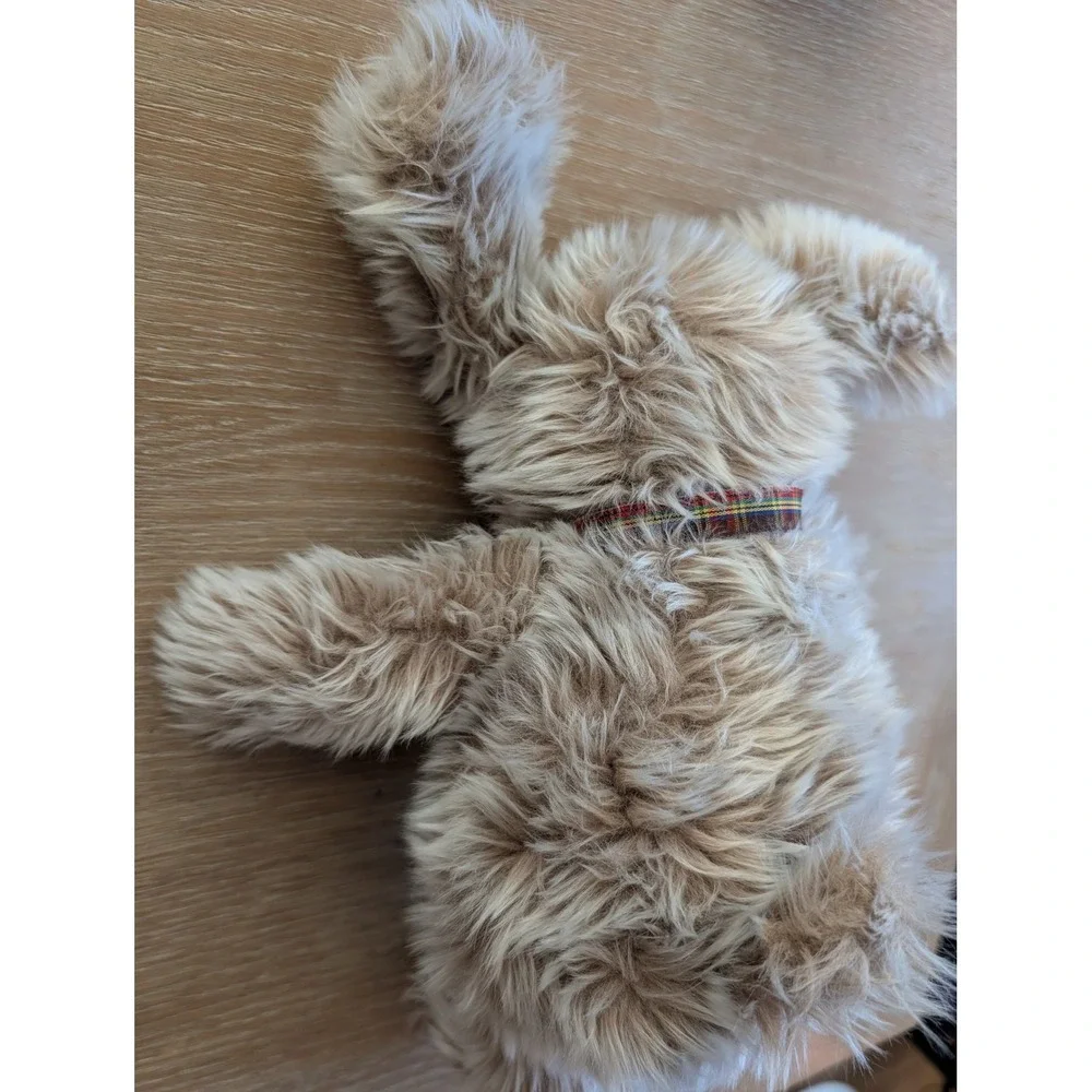 Vintage Gund Shaggy Brown Dog Plush Plaid Bow Tie‎ Soft Stuffed Animal Puppy Toy